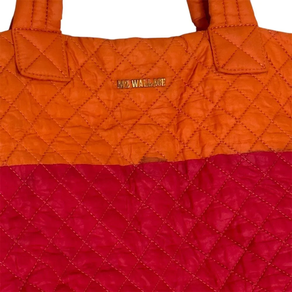 MZ Wallace Metro Tote Bag Purse Quilted Nylon ColorBlock Orange Red